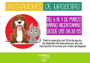 Castraciones de mascotas del 5 al 9 de marzo en el barrio Bicentenario