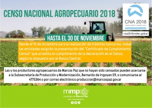Últimos días para responder el Censo Nacional Agropecuario 2018