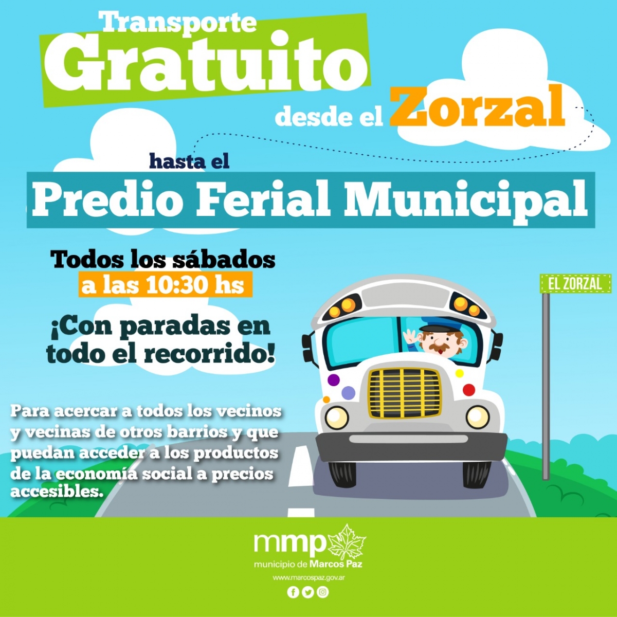 Transporte gratuito los sábados desde El Zorzal hasta el Predio Ferial Municipal