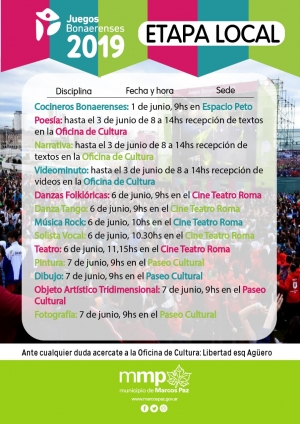 Comienza la Etapa Distrital de Cultura de los Juegos Bonaerenses 2019