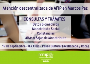 19 de septiembre - Atención descentralizada de AFIP en Marcos Paz