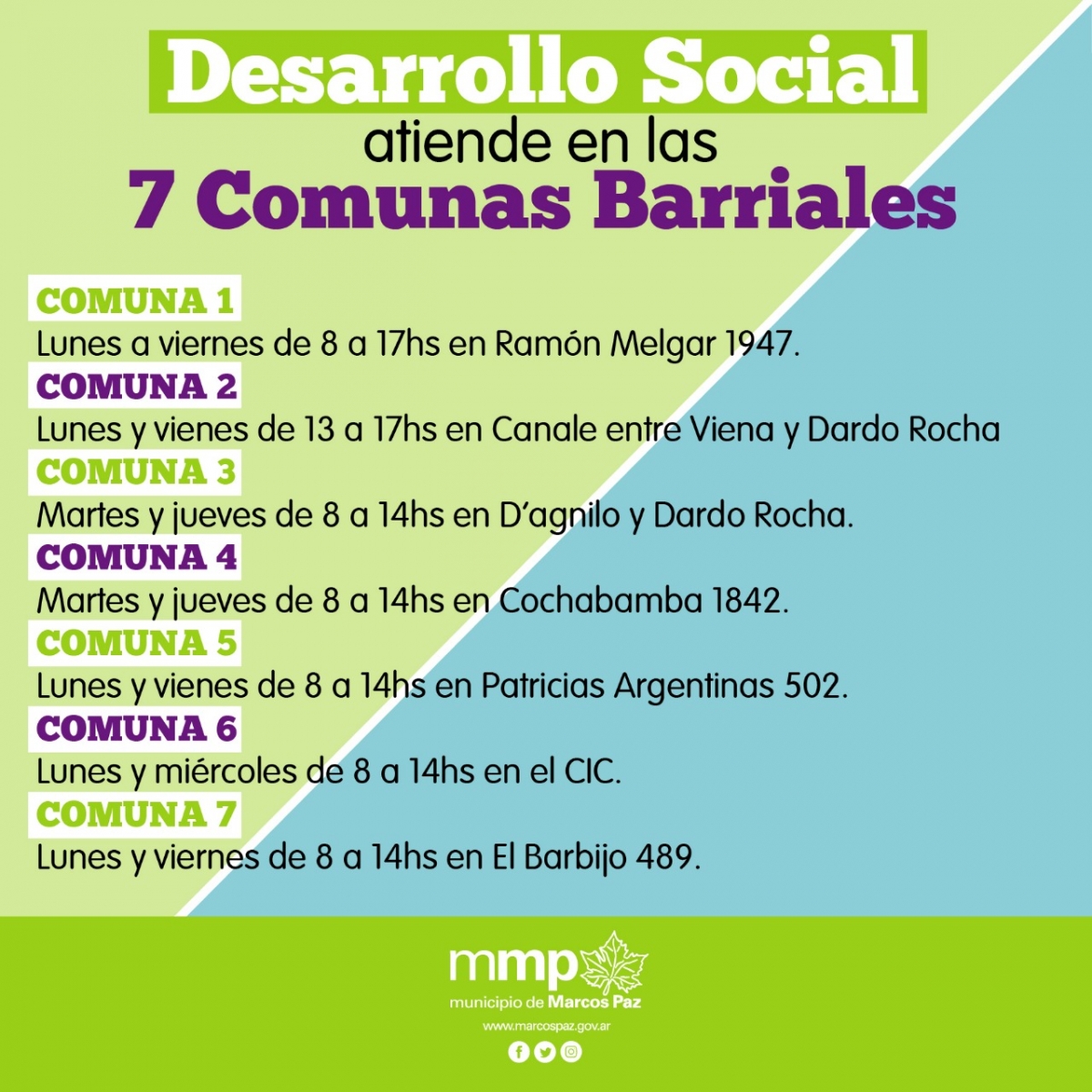 Desarrollo Social atiende en las 7 Comunas Barriales