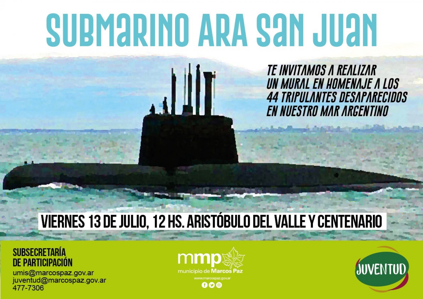 Mural en homenaje a los 44 tripulantes Submarino Ara San Juan - Municipio de Marcos Paz