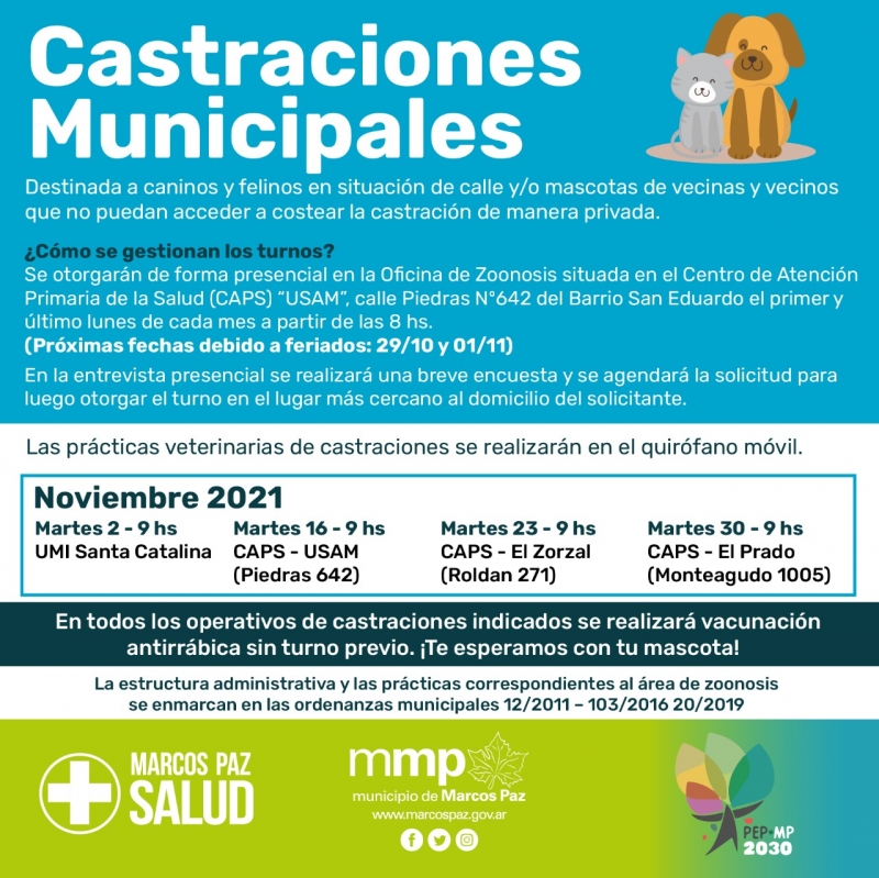 Castraciones solidarias, gratuitas y/o a bajo costo